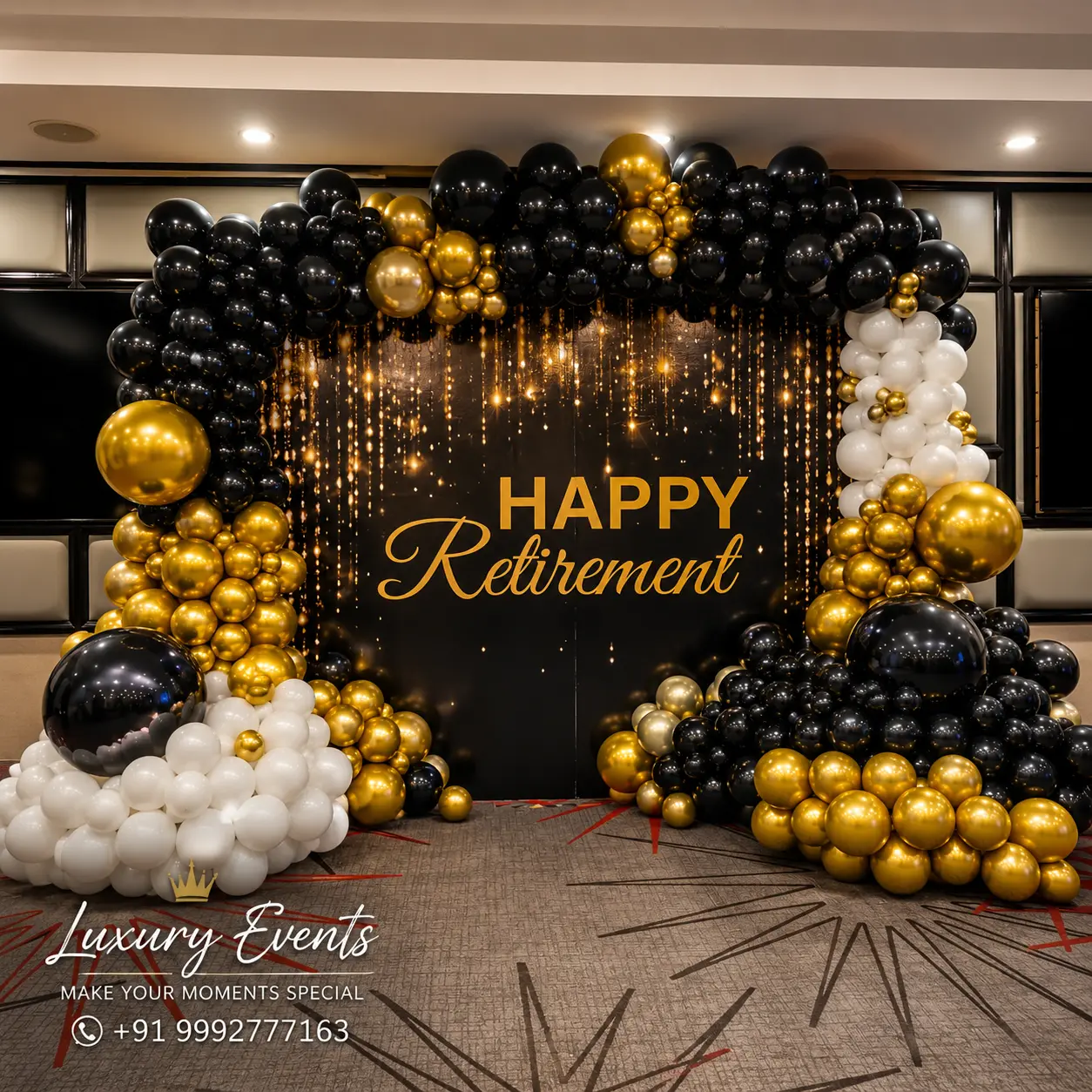 Retirement celebration welcome board with fairy lights at office, Gurugram
