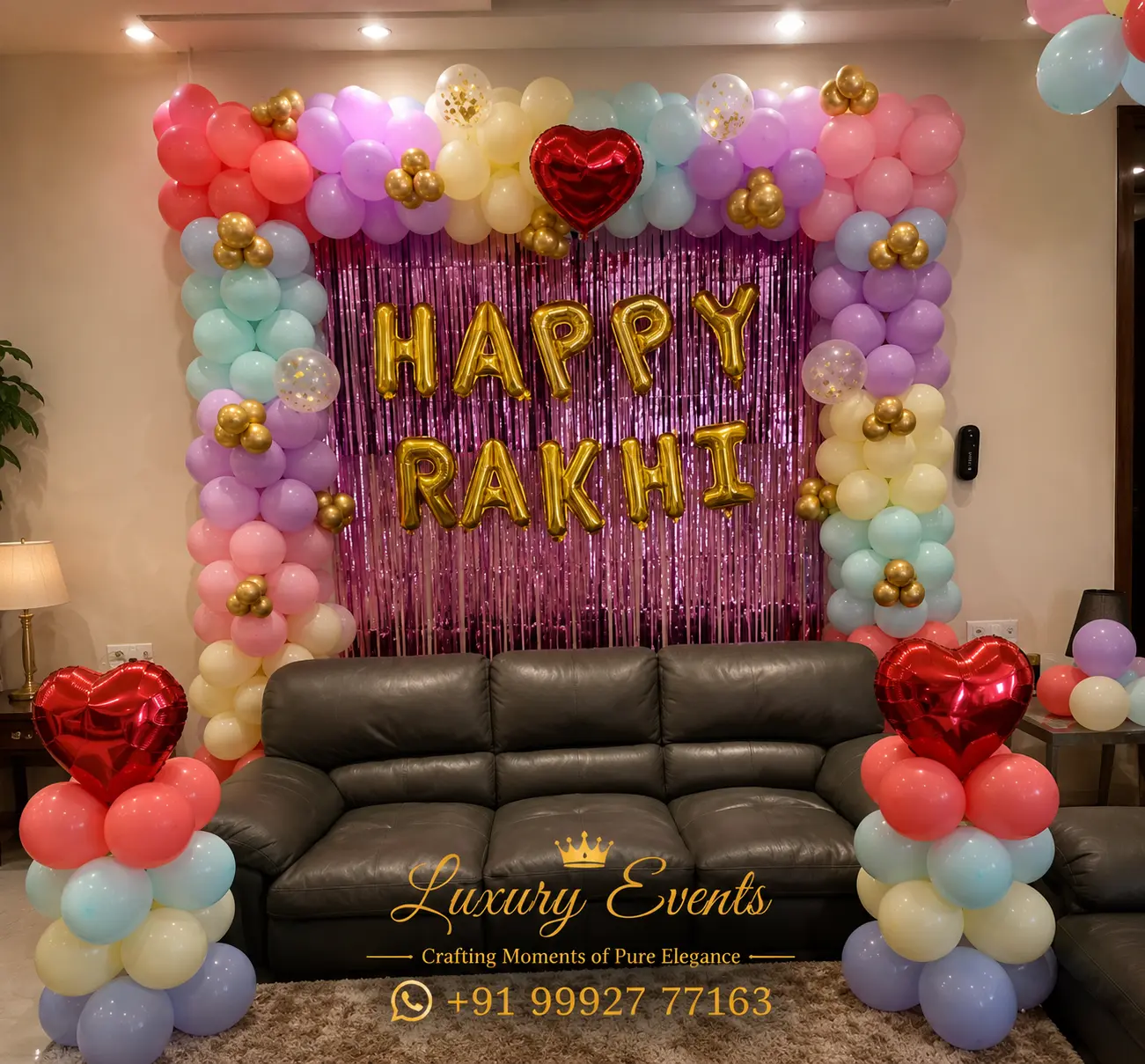 New Year party balloon decoration with countdown backdrop, Gurugram